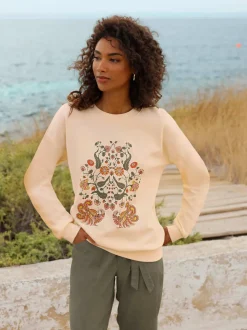 Sweatshirt avec imprimé floral et détails brillants encolure ronde et manches longues