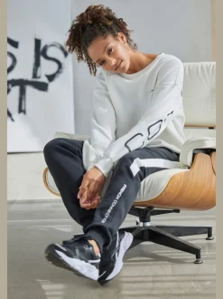 Sweatshirt avec logo imprimé manches longues à bords-côtes