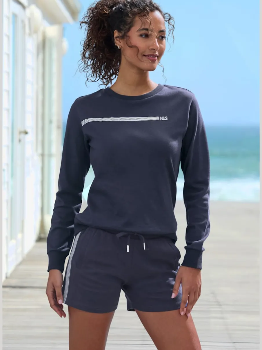 Sweatshirt basique à encolure ronde avec logo et bords-côtes doux