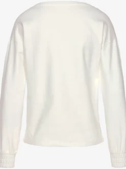 Sweatshirt basique à large encolure et manches longues avec logo ton sur ton