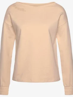 Sweatshirt basique à large encolure et manches longues avec logo ton sur ton