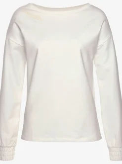 Sweatshirt basique à large encolure et manches longues avec logo ton sur ton