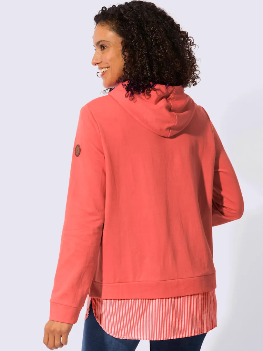 Sweatshirt à capuche avec empiècement chemisier rayé et manches longues