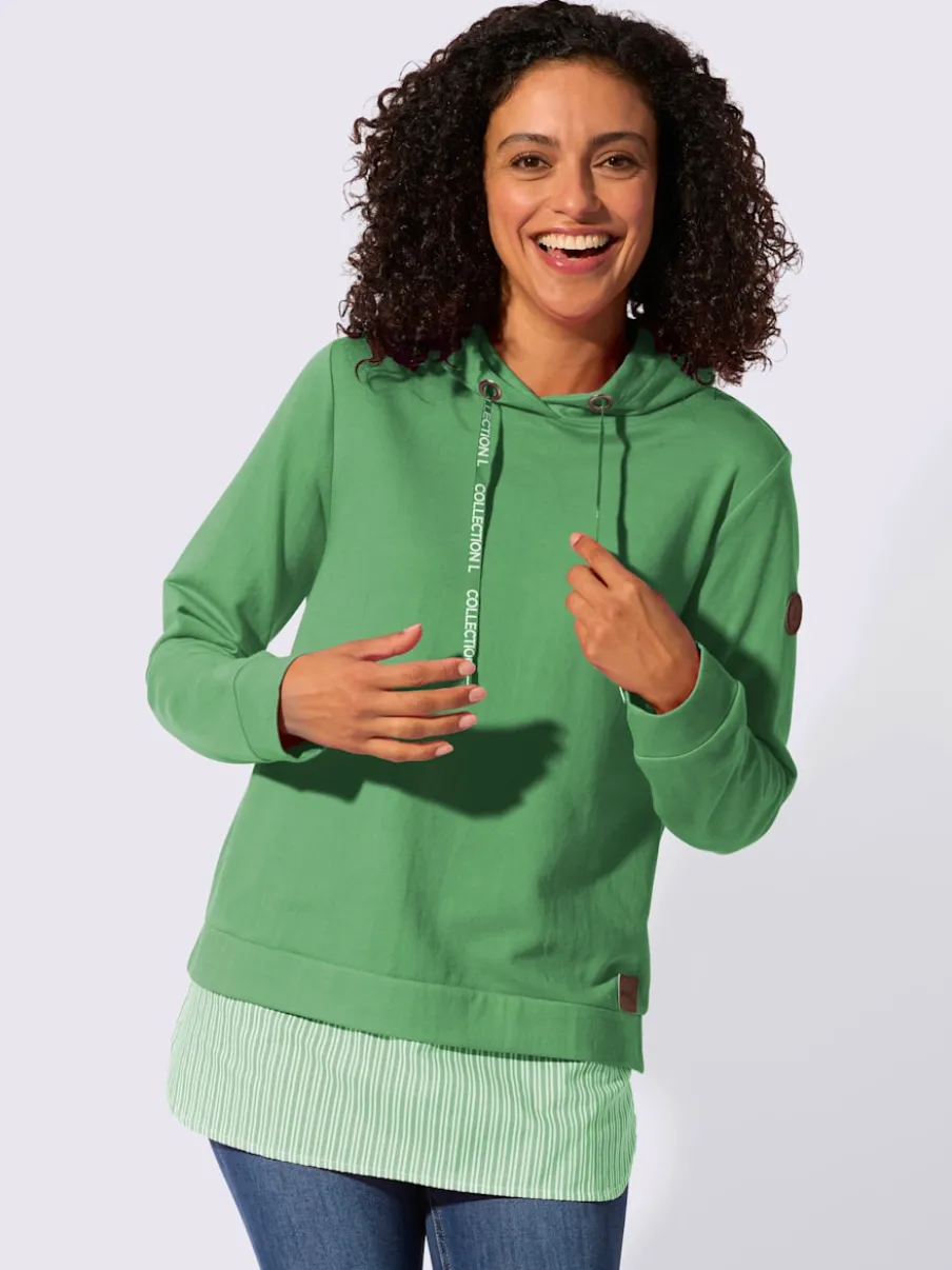 Sweatshirt à capuche avec empiècement chemisier rayé et manches longues