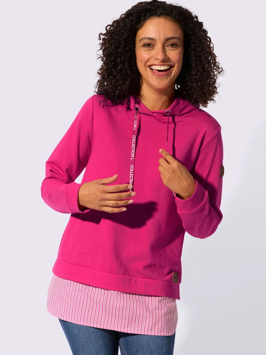 Sweatshirt à capuche avec empiècement chemisier rayé et manches longues