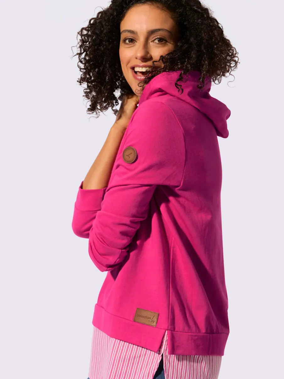 Sweatshirt à capuche avec empiècement chemisier rayé et manches longues