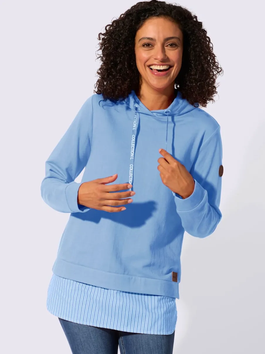 Sweatshirt à capuche avec empiècement chemisier rayé et manches longues