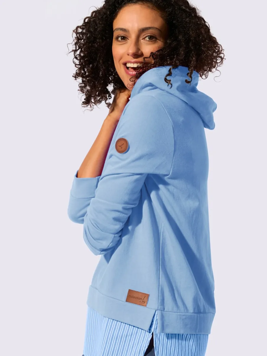 Sweatshirt à capuche avec empiècement chemisier rayé et manches longues