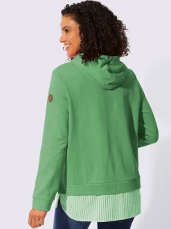 Sweatshirt à capuche avec empiècement chemisier rayé et manches longues