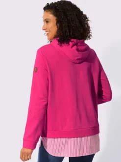 Sweatshirt à capuche avec empiècement chemisier rayé et manches longues