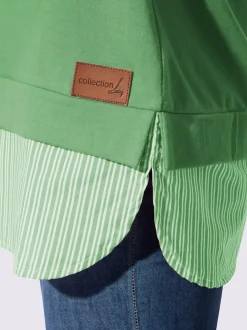 Sweatshirt à capuche avec empiècement chemisier rayé et manches longues