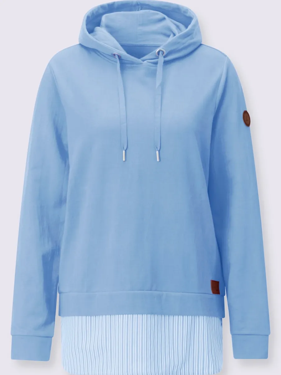 Sweatshirt à capuche avec empiècement chemisier rayé et manches longues