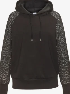 Sweatshirt à capuche avec manches en dentelle et cordon argenté