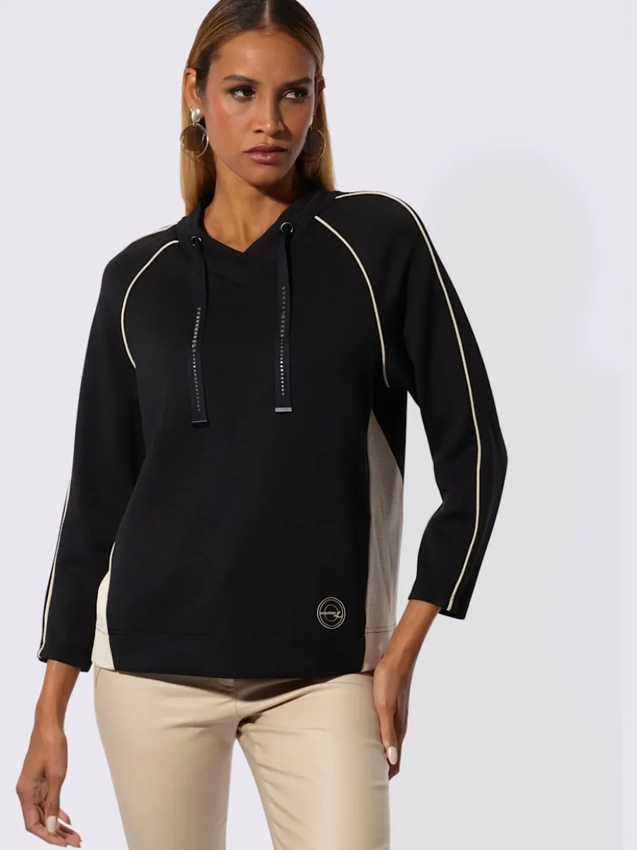 Sweatshirt à capuche avec manches longues et coulisse décorative