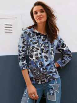 Sweatshirt à capuche avec motifs léopard et détails en jean
