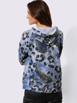 Sweatshirt à capuche avec motifs léopard et détails en jean