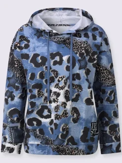 Sweatshirt à capuche avec motifs léopard et détails en jean