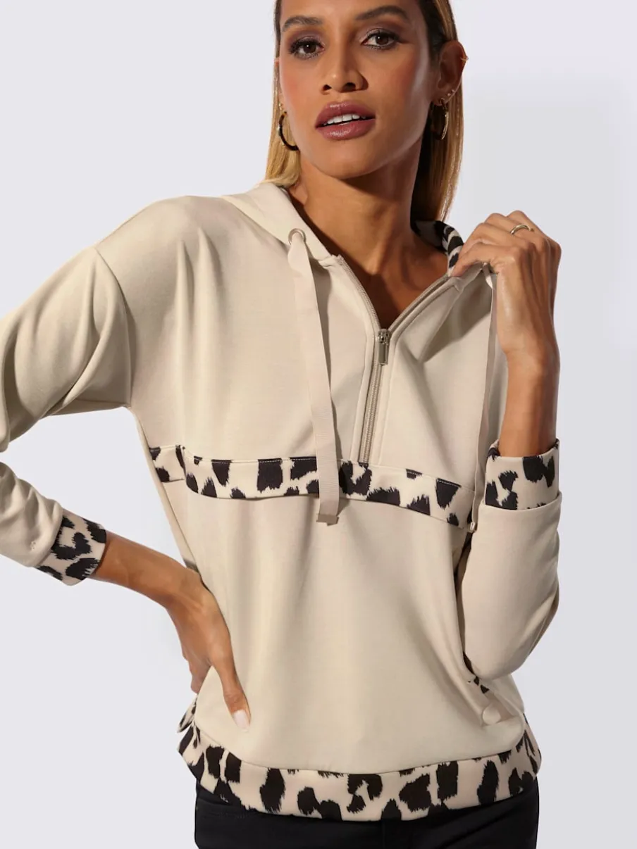 Sweatshirt à capuche avec motifs léopard et manches longues