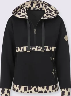 Sweatshirt à capuche avec motifs léopard et manches longues