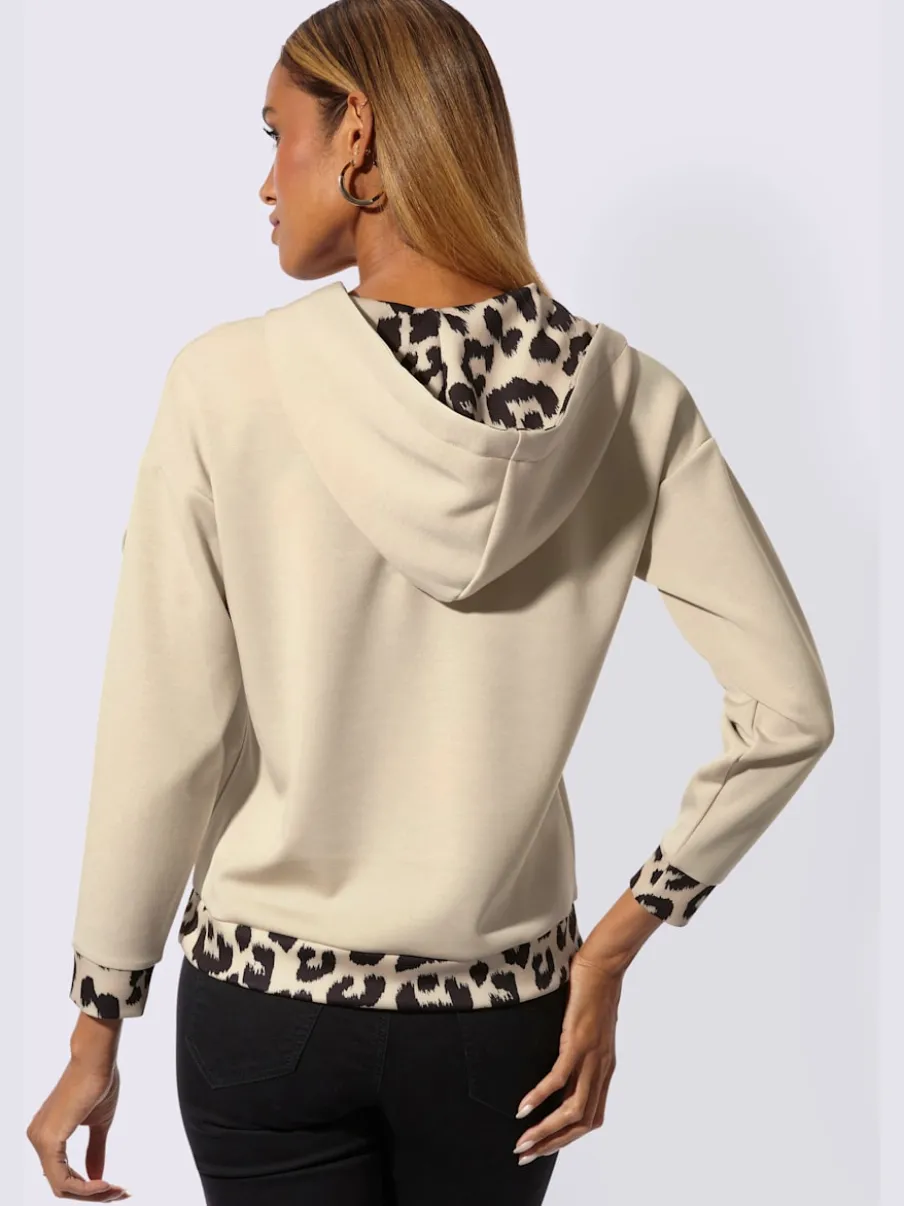 Sweatshirt à capuche avec motifs léopard et manches longues