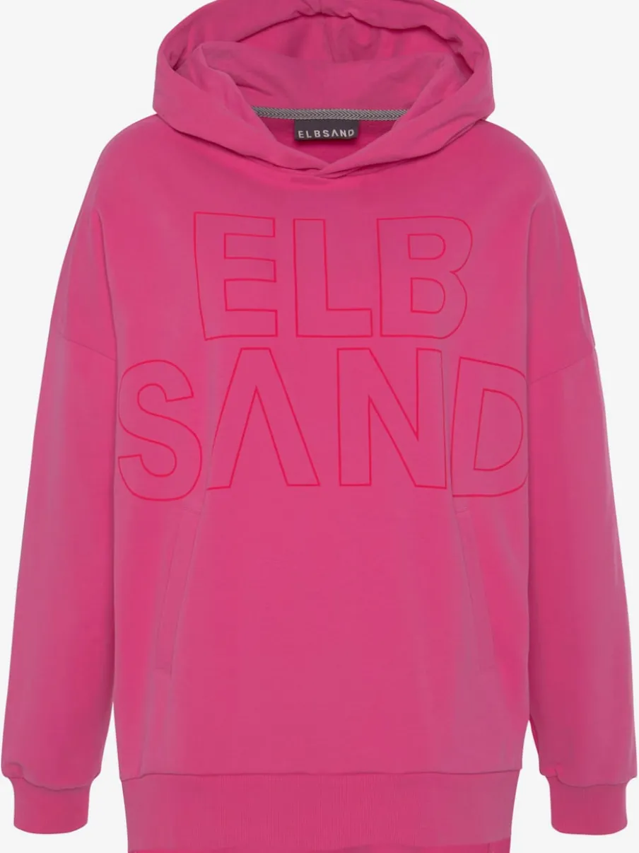 Sweatshirt à capuche large avec logo et poches.