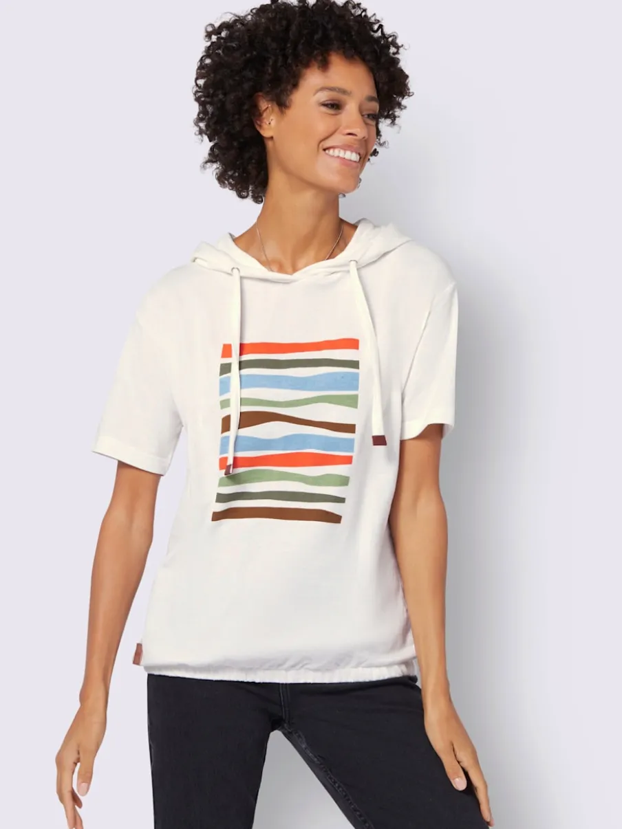 Sweatshirt à capuche léger avec motif géométrique imprimé