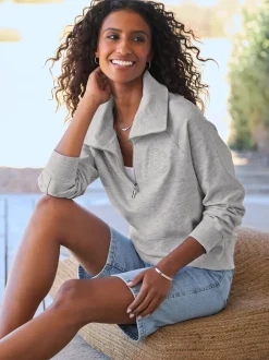 Sweatshirt à col camionneur avec broderie et manches longues