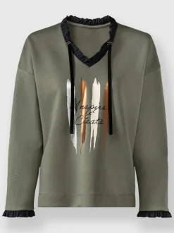 Sweatshirt à col en V avec inscription devant élégante