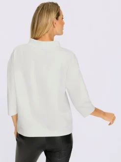 Sweatshirt col montant avec inscription et petites pierres