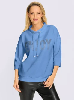 Sweatshirt col montant avec inscription et petites pierres