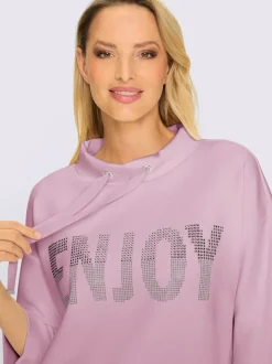 Sweatshirt col montant avec inscription et petites pierres