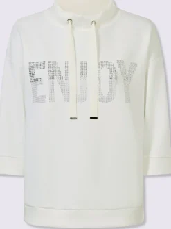 Sweatshirt col montant avec inscription et petites pierres