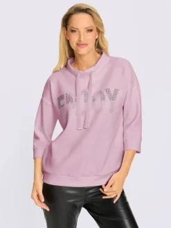 Sweatshirt col montant avec inscription et petites pierres