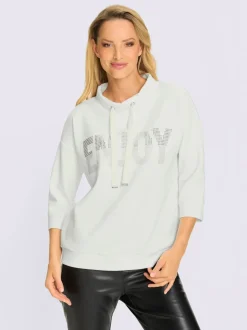 Sweatshirt col montant avec inscription et petites pierres