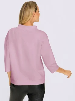 Sweatshirt col montant avec inscription et petites pierres
