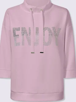 Sweatshirt col montant avec inscription et petites pierres