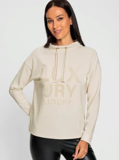 Sweatshirt à col montant avec inscription en tissu doux