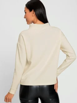 Sweatshirt à col montant avec inscription en tissu doux