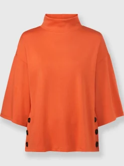 Sweatshirt col montant avec manches 3/4 et patte de boutonnage