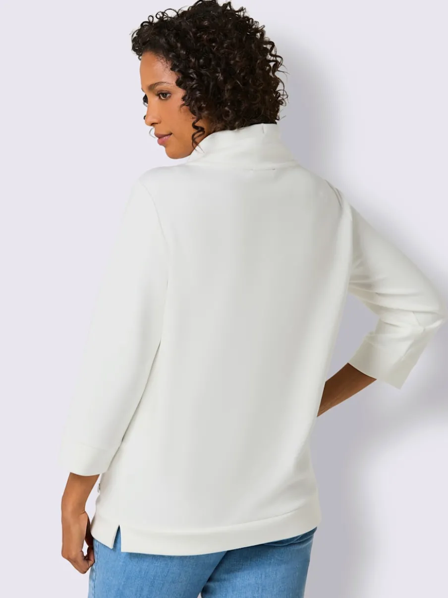 Sweatshirt à col montant avec rayures et manches 3/4