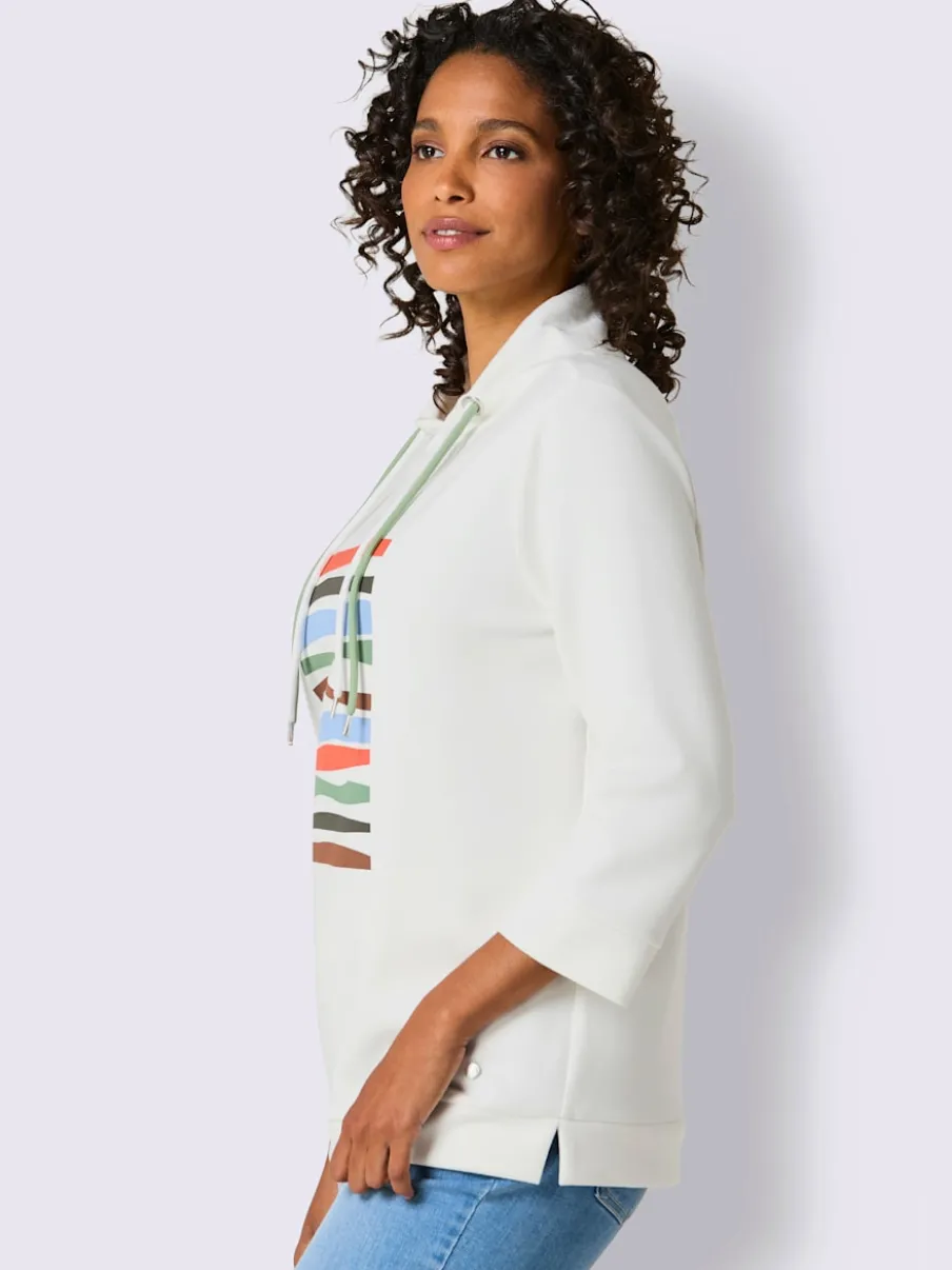 Sweatshirt à col montant avec rayures et manches 3/4