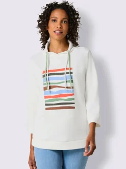 Sweatshirt à col montant avec rayures et manches 3/4