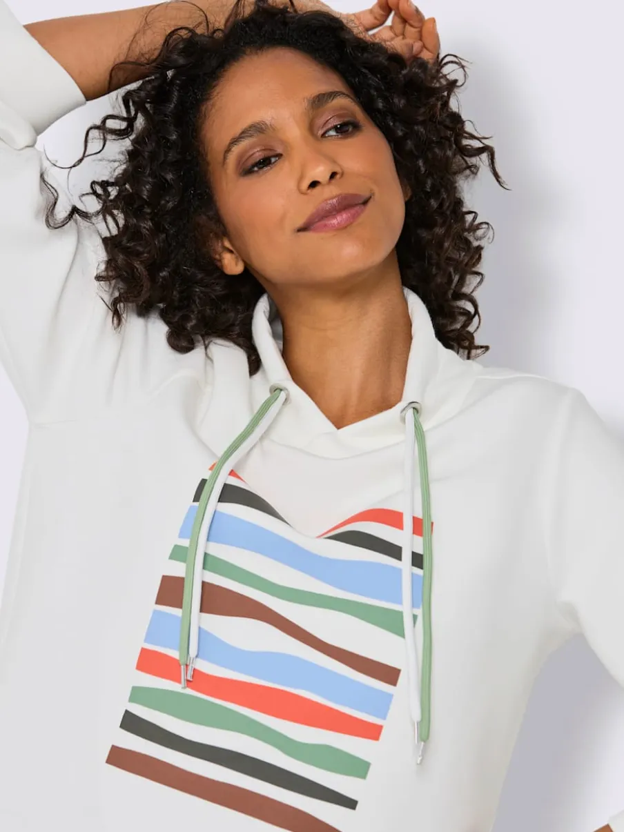 Sweatshirt à col montant avec rayures et manches 3/4