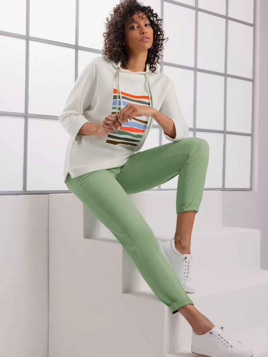 Sweatshirt à col montant avec rayures et manches 3/4