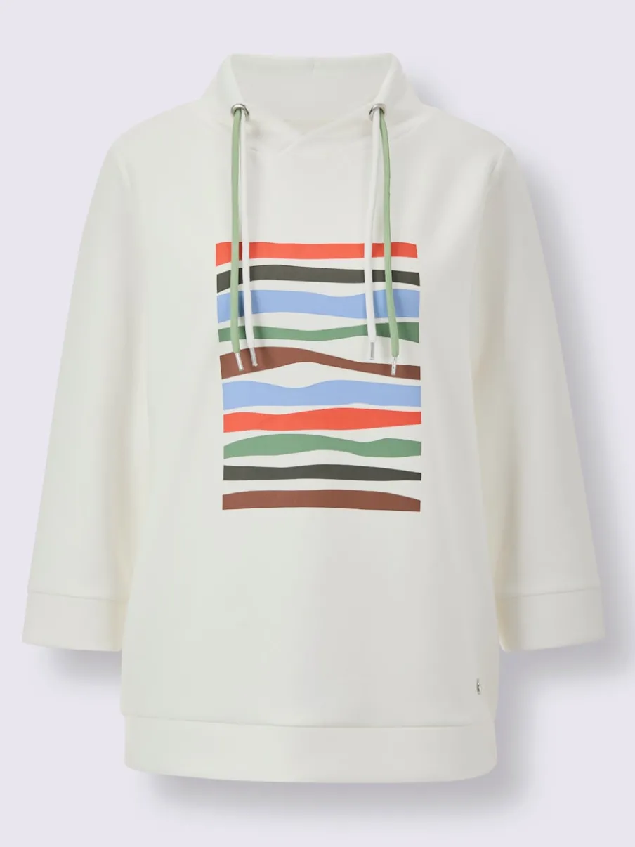 Sweatshirt à col montant avec rayures et manches 3/4