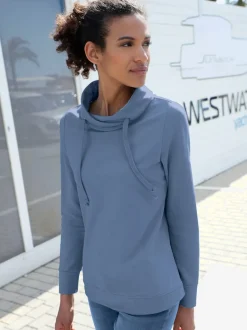 Sweatshirt à col roulé asymétrique et cordon décoratif