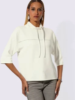 Sweatshirt à col roulé et manches 3/4 avec pierres fantaisie