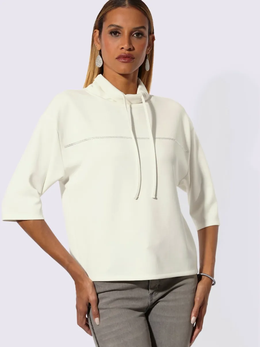 Sweatshirt à col roulé et manches 3/4 avec pierres fantaisie