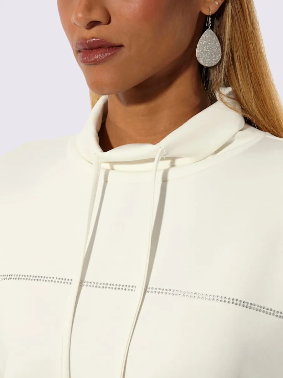Sweatshirt à col roulé et manches 3/4 avec pierres fantaisie
