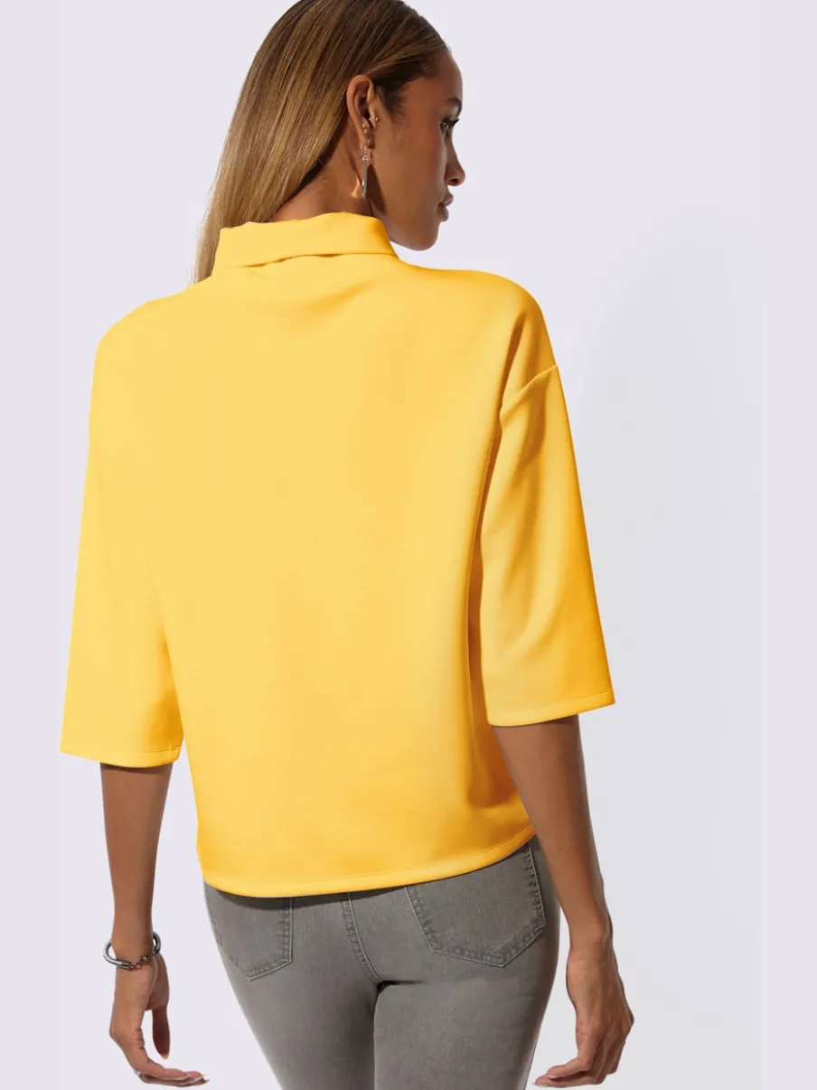 Sweatshirt à col roulé et manches 3/4 avec pierres fantaisie